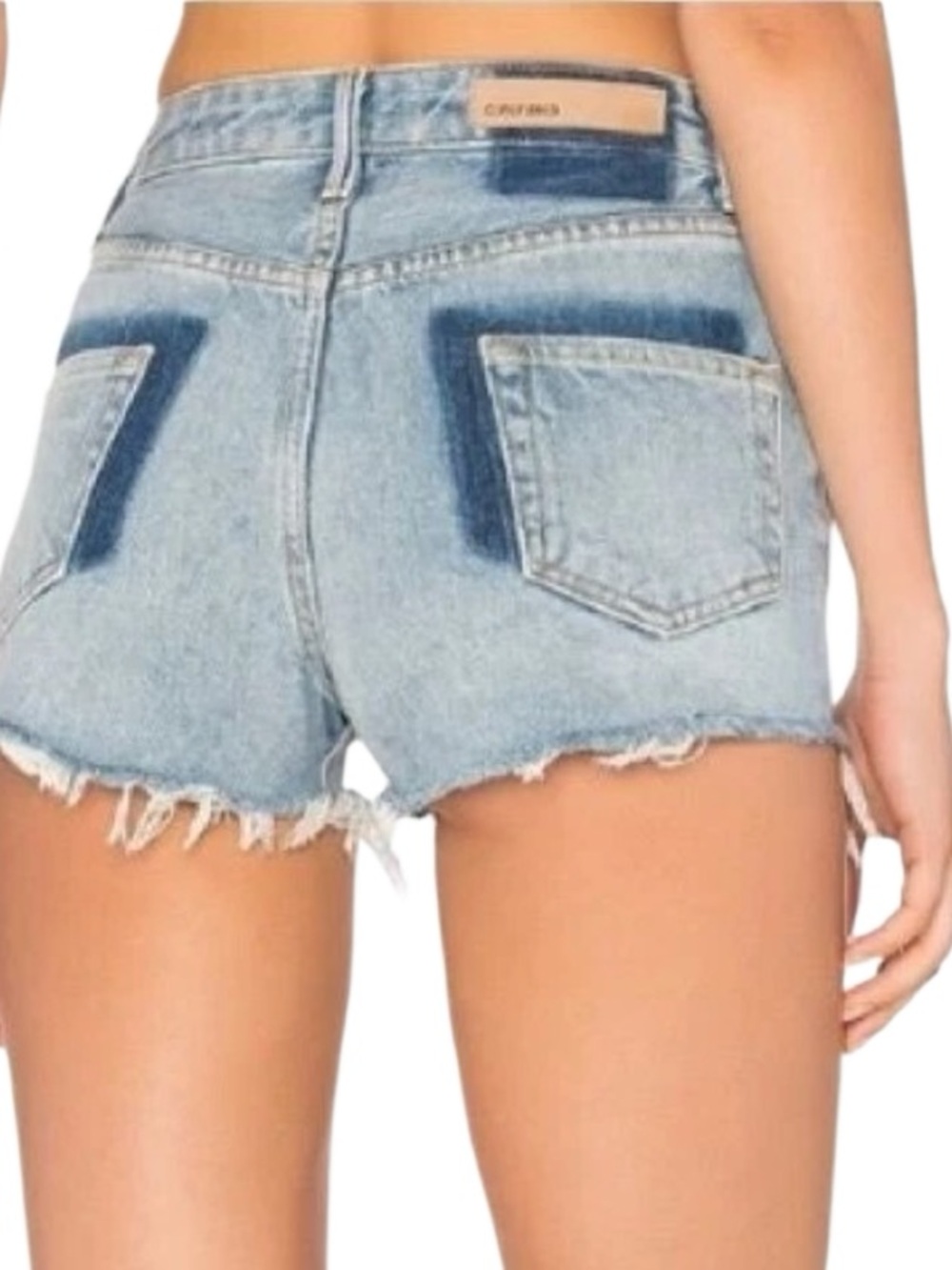 GRLFRND Cindy two-tone Frayed Denim Shorts Size 25